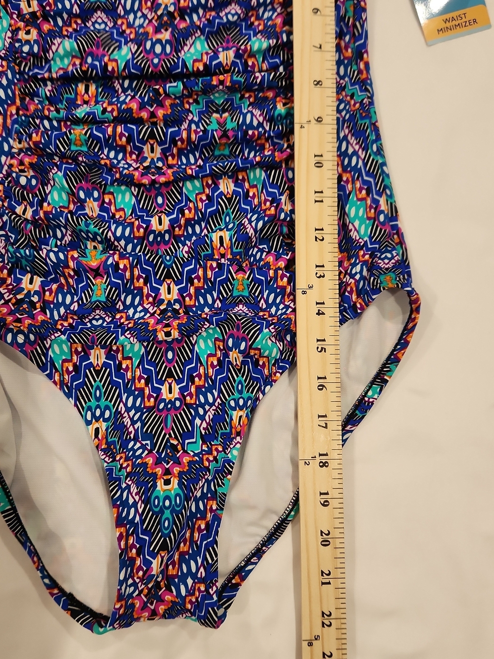 NWT Swim Solutions One Piece Swimsuit 12 Tummy Control Navy Multi Shirred $99 - Picture 8 of 8